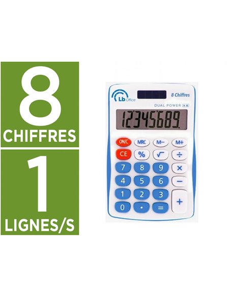 CALCULATRICE DE POCHE EASY LB OFFICE 8 CHIFFRES SOLAIRE OU  PILE COLORIS ASSORTIS