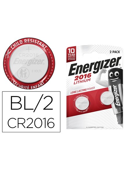 PILE ENERGIZER MINIATURE APPAREILS ÉLECTRONIQUES I.C.E. CR2016 3V BLISTER 2 UNITÉS