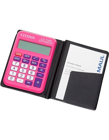 CALCULATRICE CITIZEN LC-110N POCHE 8 CHIFFRES ADDITION SOUSTRACTION MÉMOIRE PILE 87X58X12MM 31G COLORIS ROUGE