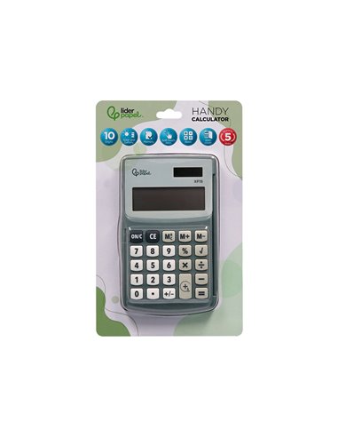 CALCULATRICE LIDERPAPEL DE POCHE XF15 10 CHIFFRES AVEC COUVERCLE SOLAIRE ET PILES  COLORIS GRIS 123X75X12 MM