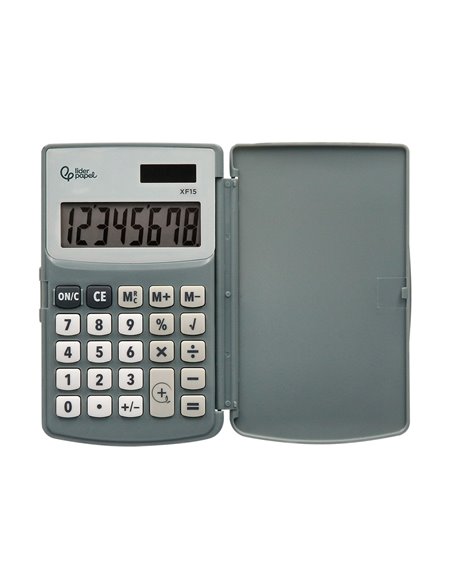 CALCULATRICE LIDERPAPEL DE POCHE XF15 10 CHIFFRES AVEC COUVERCLE SOLAIRE ET PILES  COLORIS GRIS 123X75X12 MM