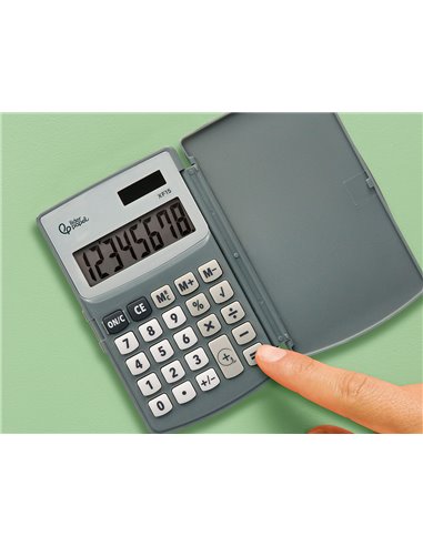 CALCULATRICE LIDERPAPEL DE POCHE XF15 10 CHIFFRES AVEC COUVERCLE SOLAIRE ET PILES  COLORIS GRIS 123X75X12 MM