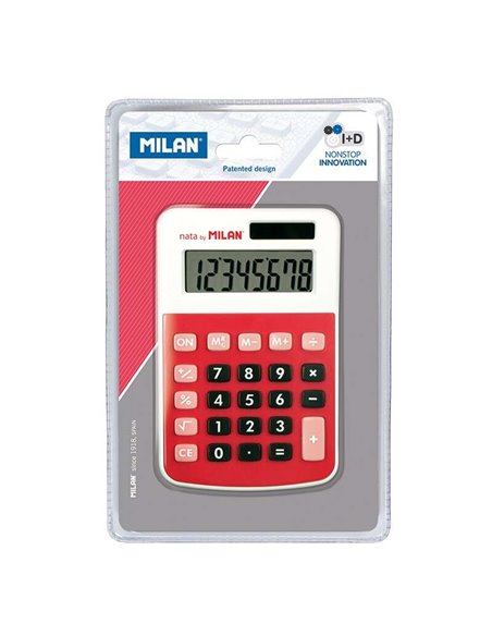 Calculatrice Milan 8 chiffres - Calculatrice de bureau - 3 touches de mémoire et racine carrée - Rouge