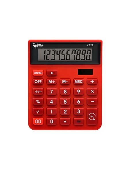 CALCULATRICE DE BUREAU LIDERPAPEL XF22 10 CHIFFRES SOLAIRE ET PILES 127X105X24 MM COLORIS ROUGE