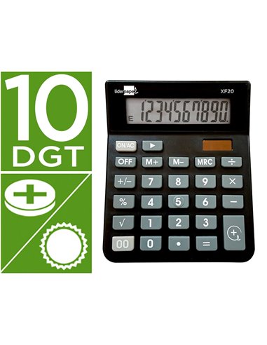 CALCULATRICE DE BUREAU LIDERPAPEL XF20 10 CHIFFRES SOLAIRE ET PILES 127X105X24 MM COLORIS NOIR