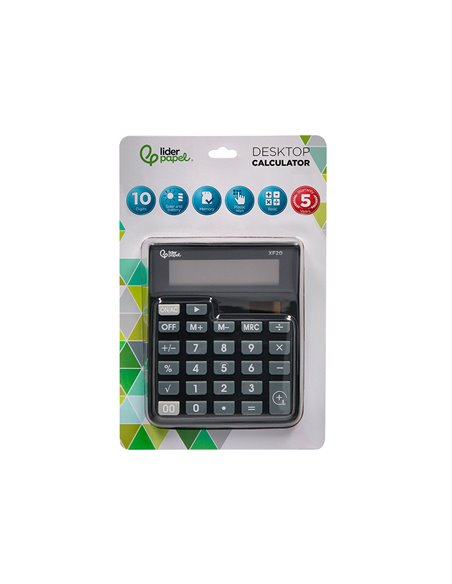 CALCULATRICE DE BUREAU LIDERPAPEL XF20 10 CHIFFRES SOLAIRE ET PILES 127X105X24 MM COLORIS NOIR