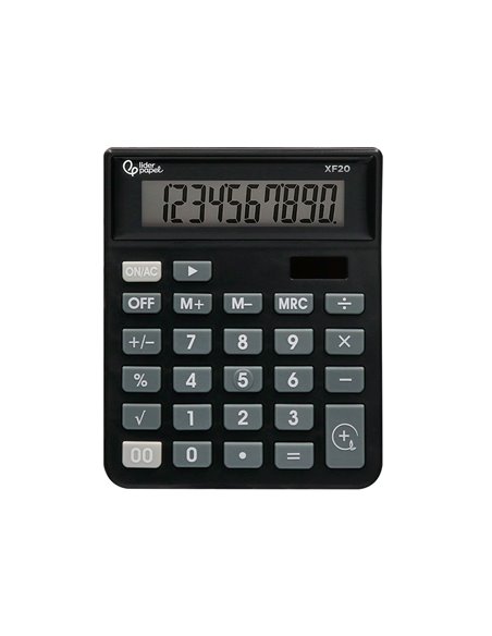 CALCULATRICE DE BUREAU LIDERPAPEL XF20 10 CHIFFRES SOLAIRE ET PILES 127X105X24 MM COLORIS NOIR
