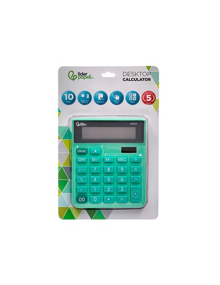 CALCULATRICE DE BUREAU LIDERPAPEL XF24 10 CHIFFRES SOLAIRE ET PILES 127X105X24 MM COLORIS VERT