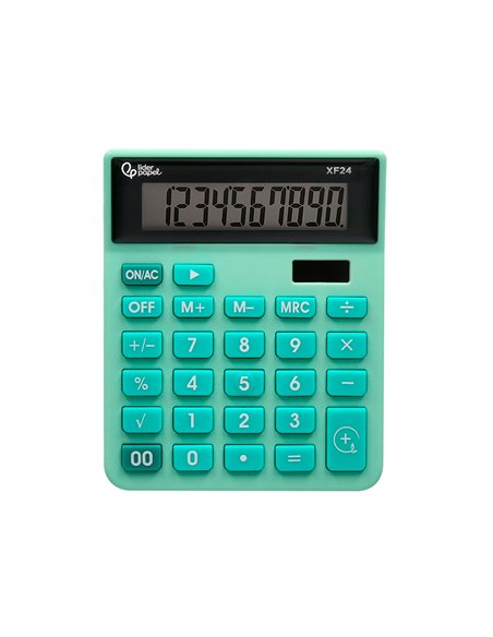 CALCULATRICE DE BUREAU LIDERPAPEL XF24 10 CHIFFRES SOLAIRE ET PILES 127X105X24 MM COLORIS VERT