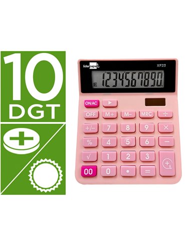 CALCULATRICE DE BUREAU LIDERPAPEL XF20 10 CHIFFRES SOLAIRE ET PILES 127X105X24 MM COLORIS ROSE