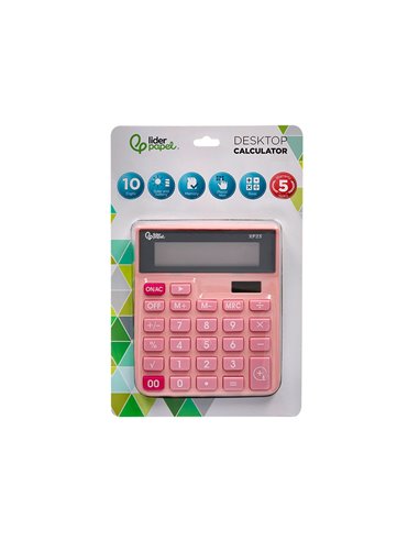 CALCULATRICE DE BUREAU LIDERPAPEL XF20 10 CHIFFRES SOLAIRE ET PILES 127X105X24 MM COLORIS ROSE