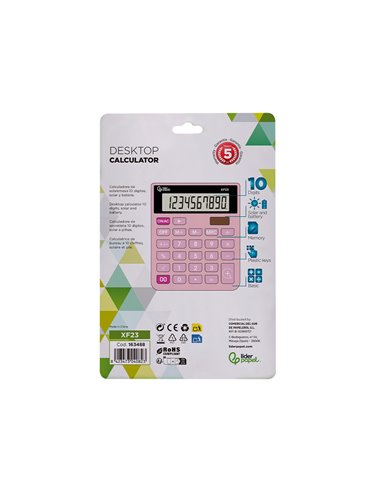 CALCULATRICE DE BUREAU LIDERPAPEL XF20 10 CHIFFRES SOLAIRE ET PILES 127X105X24 MM COLORIS ROSE