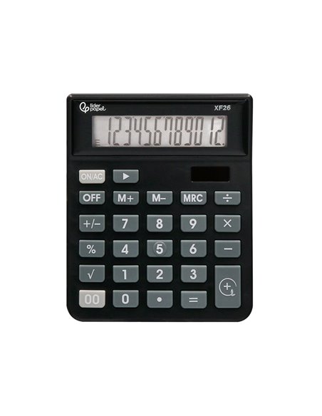 CALCULATRICE DE BUREAU LIDERPAPEL XF26 12 CHIFFRES SOLAIRE ET PILES 127X105X24 MM COLORIS NOIR