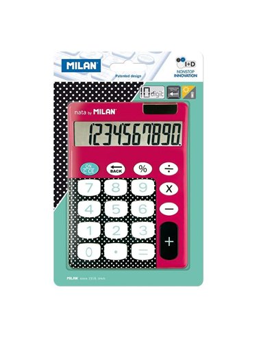 Calculatrice Milan Dots & Buttons à 10 chiffres - Calculatrice de bureau - Grandes touches - Touche de correction de saisie - Ro