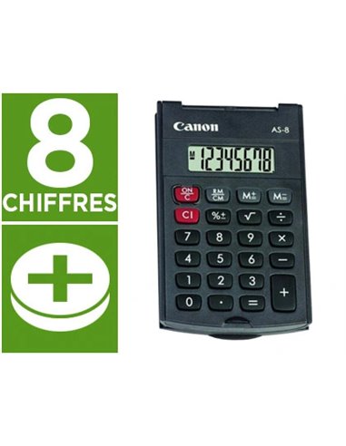 CALCULATRICE CANON POCHE AS-8 8 CHIFFRES COUVERCLE RABATTABLE DE PROTECTION