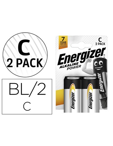 PILE ENERGIZER ALCALINE POWER I.C.E. LR14 TAILLE C BLISTER 2 UNITÉS