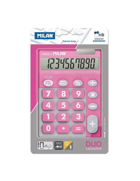 Calculatrice Milan Duo 10 chiffres - Calculatrice de bureau - Grandes touches - Touche de correction de saisie - Rose