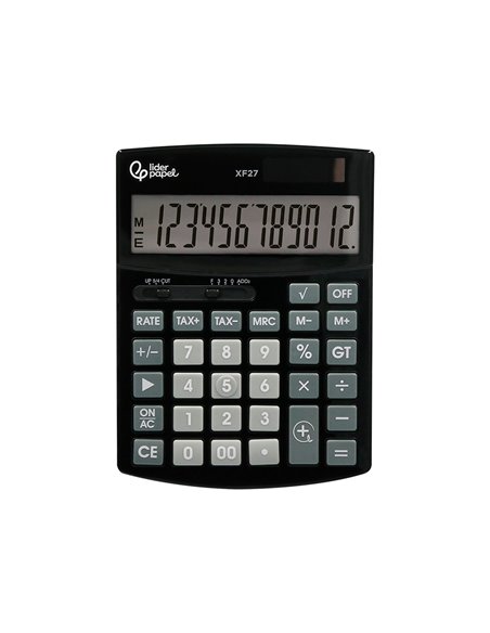 CALCULATRICE DE BUREAU LIDERPAPEL XF27 12 CHIFFRES TAXES SOLAIRE ET PILES  COLORIS NOIR 155X115X25 MM