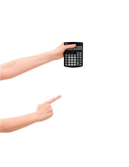 CALCULATRICE DE BUREAU LIDERPAPEL XF27 12 CHIFFRES TAXES SOLAIRE ET PILES  COLORIS NOIR 155X115X25 MM
