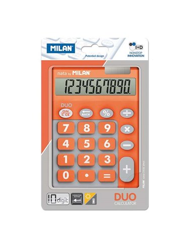 Calculatrice Milan Duo 10 chiffres - Calculatrice de bureau - Grandes touches - Touche de correction de saisie - Orange