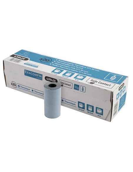 BOBINE THERMIQUE EXACOMPTA EXABLUE TPE 57X30MM 55G LONG. 9M IMPRESSION VERSO TRES LONGUE CONSERVATION BOITE 20 UNITES