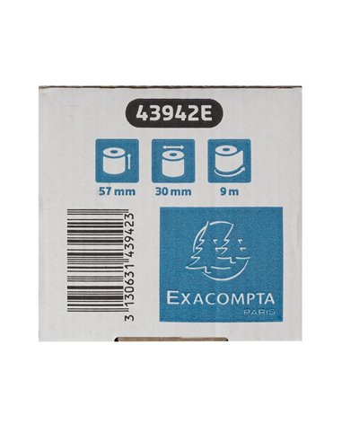 BOBINE THERMIQUE EXACOMPTA EXABLUE TPE 57X30MM 55G LONG. 9M IMPRESSION VERSO TRES LONGUE CONSERVATION BOITE 20 UNITES