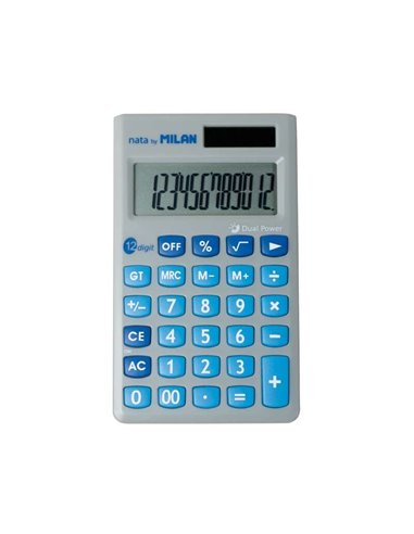Calculatrice de bureau Milan 12 chiffres – 3 touches de mémoire et racine carrée – Arrêt automatique – Étui de protection – Gris
