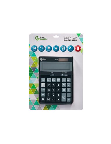 CALCULATRICE DE BUREAU LIDERPAPEL XF31 14 CHIFFRES SOLAIRE ET PILES COLORIS NOIR 170X122X35 MM