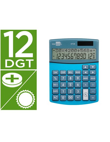 CALCULATRICE DE BUREAU LIDERPAPEL XF28 12 CHIFFRES DOUBLE LIGNE COUTS VENTES MARGE TAXES SOLAIRE ET PILES