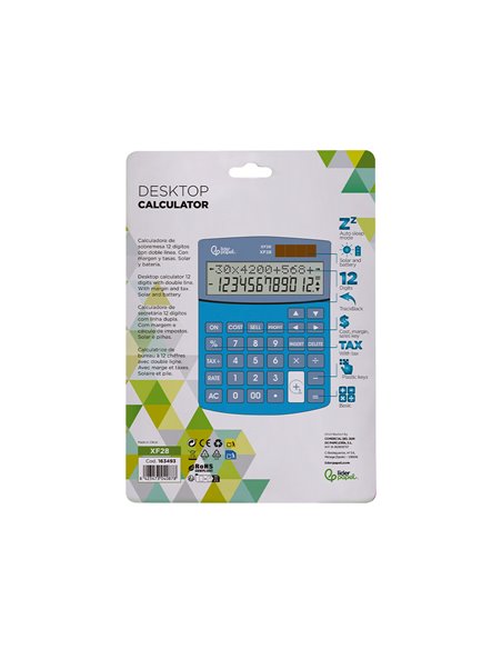 CALCULATRICE DE BUREAU LIDERPAPEL XF28 12 CHIFFRES DOUBLE LIGNE COUTS VENTES MARGE TAXES SOLAIRE ET PILES