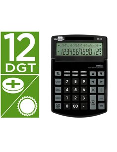 CALCULATRICE DE BUREAU LIDERPAPEL XF40 12 CHIFFRES DOUBLE LIGNE SOLAIRE ET PILES 175X120X30MM COLORIS NOIR