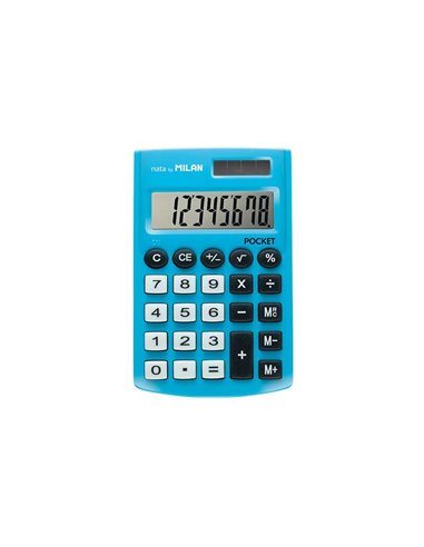 Calculatrice de poche Milan avec affichage à 8 chiffres - 3 touches de mémoire et racine carrée - Touches tactiles - Bleu