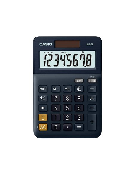 CALCULATRICE CASIO BUREAU MS8E GRAN ECRAN 8 CHIFFRES  EURO CONVERTISSEUR MEMOIRE  SOLAIRE/PILE COULEUR BLEU