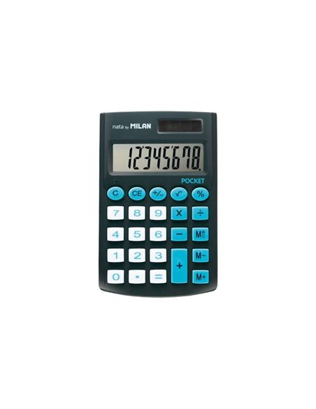 Calculatrice de poche Milan avec affichage à 8 chiffres - 3 touches de mémoire et racine carrée - Touches tactiles - Noir