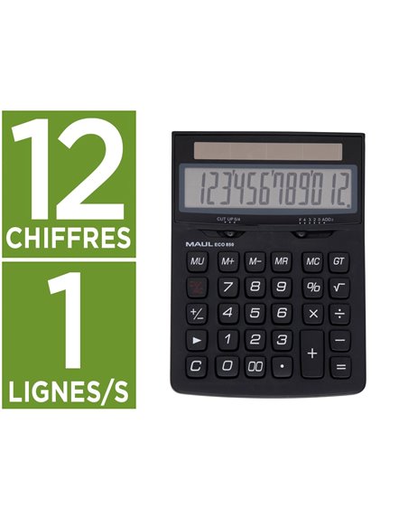 CALCULATRICE MAUL BUREAU ECO 850 12 CHIFFRES ECRAN 1 LIGNE 3 TOUCHES MEMOIRES TOUCHE POURCENTAGE RACINES COLORIS NOIR