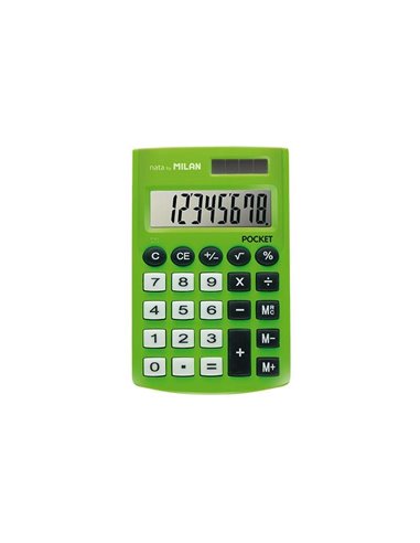 Calculatrice de poche Milan avec affichage à 8 chiffres - 3 touches de mémoire et racine carrée - Touches tactiles - Vert