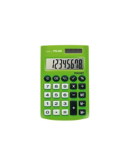 Calculatrice de poche Milan avec affichage à 8 chiffres - 3 touches de mémoire et racine carrée - Touches tactiles - Vert