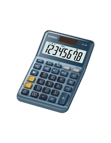 CALCULATRICE CASIO BUREAU MS80E GRAN ECRAN 8 CHIFFRES EURO CONVERTISSEUR MEMOIRE  SOLAIRE/PILE COULEUR BLEU
