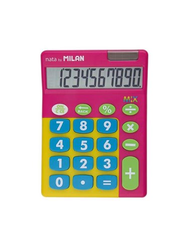 Calculatrice de bureau Milan Mix 10 chiffres - Grandes touches - Arrêt automatique - Rose et jaune