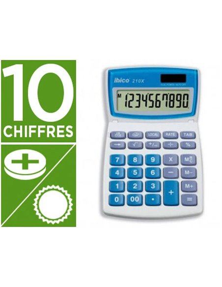 CALCULATRICE IBICO BUREAU 210X 10 CHIFFRES TOUCHE FRANC/EURO ADDITION SOUSTRACTION MÉMOIRE 210X104X166X11MM 135G