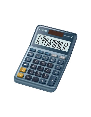CALCULATRICE CASIO BUREAU MS120EM GRAN ECRAN 12 CHIFFRES EURO CONVERTISSEUR MEMOIRE SOLAIRE/PILE COULEUR