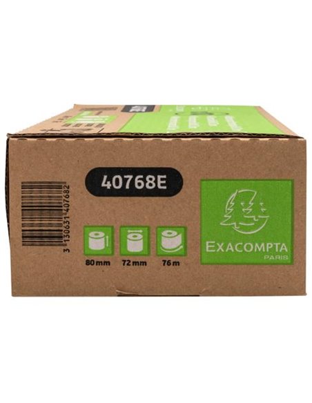 BOBINE THERMIQUE EXACOMPTA TICKETS CAISSE 1 PLI 80X72MM  76M 48GR SANS PHENOL PLASTIQUEBOITE DE 10