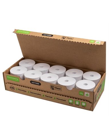 BOBINE THERMIQUE EXACOMPTA TICKETS CAISSE 1 PLI 80X72MM  76M 48GR SANS PHENOL PLASTIQUEBOITE DE 10
