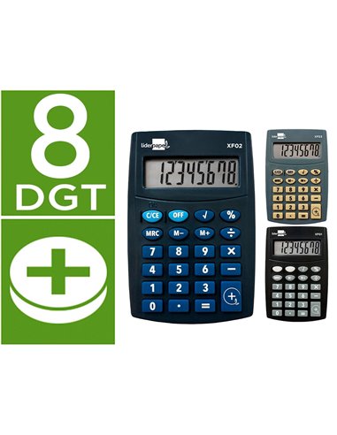CALCULATRICE DE POCHE LIDERPAPEL XF01 8 CHIFFRES  AVEC PILE 99X64X9 MM  PR SENTOIR DE 16U