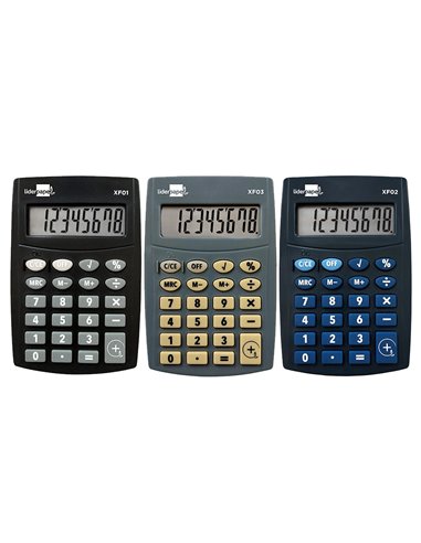 CALCULATRICE DE POCHE LIDERPAPEL XF01 8 CHIFFRES  AVEC PILE 99X64X9 MM  PR SENTOIR DE 16U