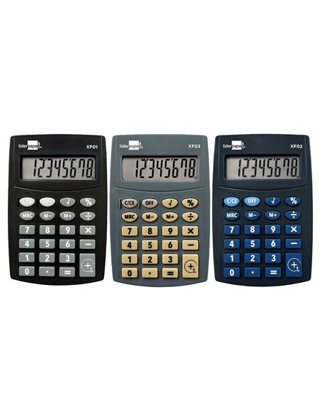 CALCULATRICE DE POCHE LIDERPAPEL XF01 8 CHIFFRES  AVEC PILE 99X64X9 MM  PR SENTOIR DE 16U