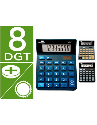 CALCULATRICE DE BUREAU LIDERPAPEL XF16 8 CHIFFRES  SOLAIRE ET PILES 127X105X24 MM PR SENTOIR DE 10U