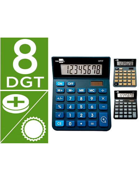CALCULATRICE DE BUREAU LIDERPAPEL XF16 8 CHIFFRES  SOLAIRE ET PILES 127X105X24 MM PR SENTOIR DE 10U