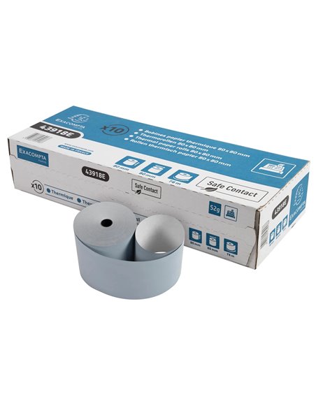 BOBINE THERMIQUE EXACOMPTA EXABLUE 80X80MM LONG. 76M 52G/M2 IMPRESSION VERSO TRES LONGUE CONSERVATION PAQUET 10 UNITES