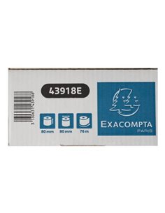 BOBINE THERMIQUE EXACOMPTA EXABLUE 80X80MM LONG. 76M 52G/M2 IMPRESSION VERSO TRES LONGUE CONSERVATION PAQUET 10 UNITES
